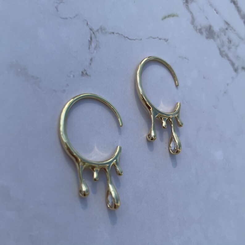 Gold and Sliver Dripping Circular Earrings丨melting Hoops丨lava Drop Hoop