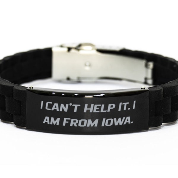 Funny Iowa Gifts, Black Bracelet, Iowa Gift Ideas, Sarcasm Iowa Black Glidelock Clasp Bracelet - I Can't Help It. I Am From Iowa