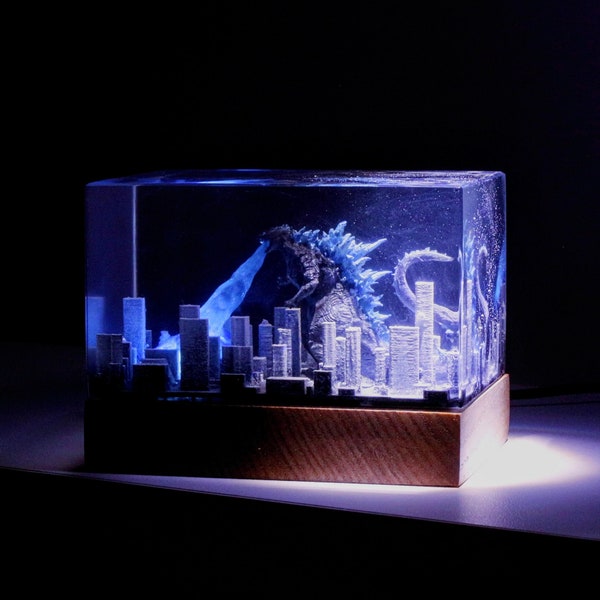 Godzilla resin lamp, Titan resin lamp, Godzilla City Lamp, Epoxy resin lamp