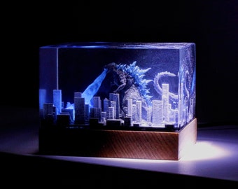 Godzilla resin lamp, Titan resin lamp, Godzilla City Lamp, Epoxy resin lamp