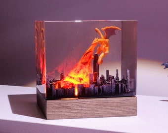 CHARIZARD POKEMON Epoxy lamp Custom Pokemon Resin Lamp Resin Night Light, Resin Wood Art Lamp, Custom Diorama for Pokemon Gifts