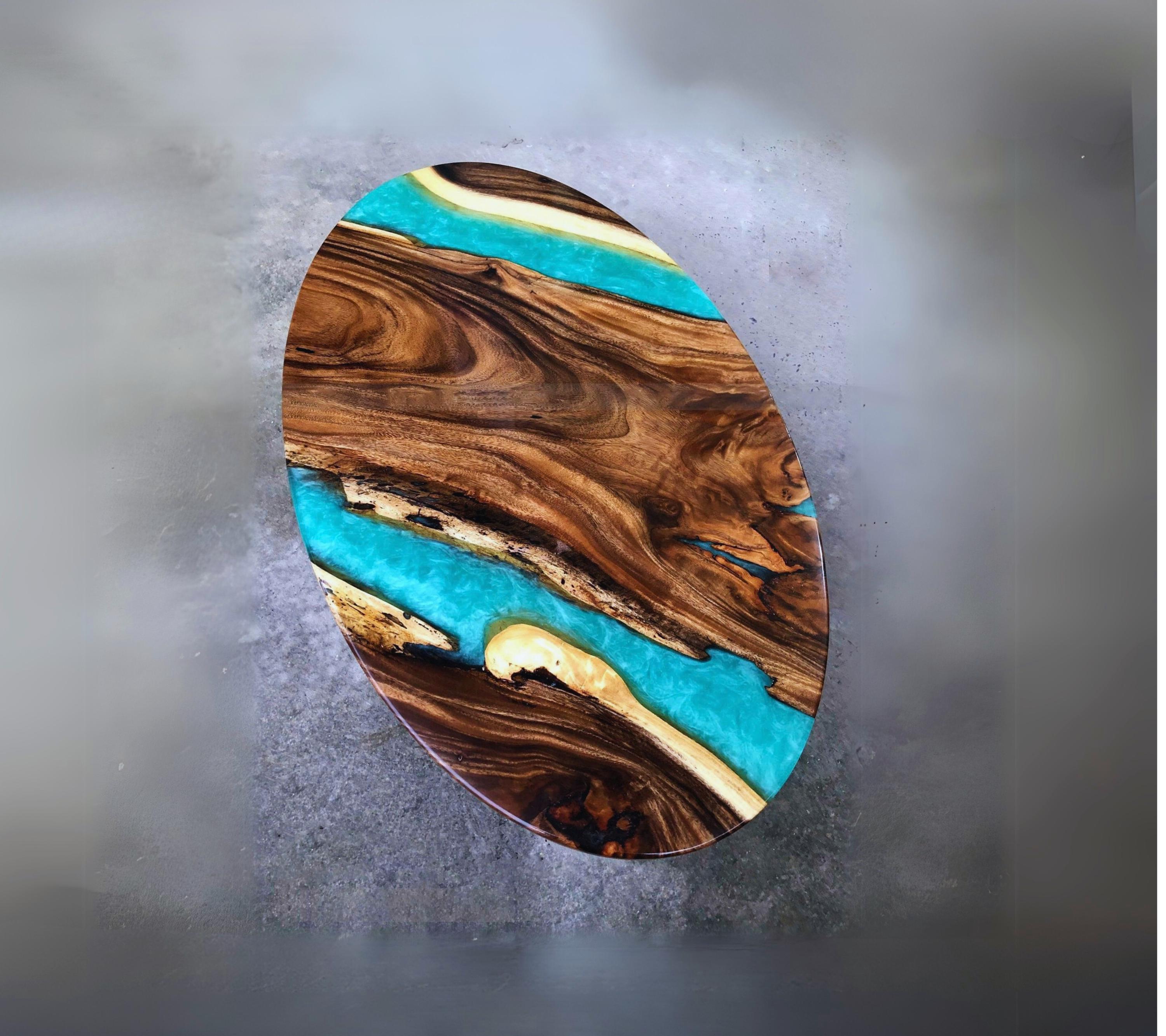 Oval coffee table, blue epoxy resin Table, Epoxy River Table, Dining Room Table, Live Edge Acacia Epoxy Table, Epoxy Resin Table With Stand