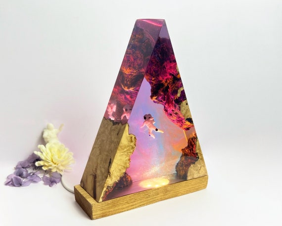 Resin Epoxy Wooden Night Lights, Unique Color Changing Wood Lamp