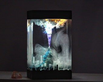 Godzilla resin lamp, Titan resin lamp, Godzilla City Lamp, Epoxy resin lamp