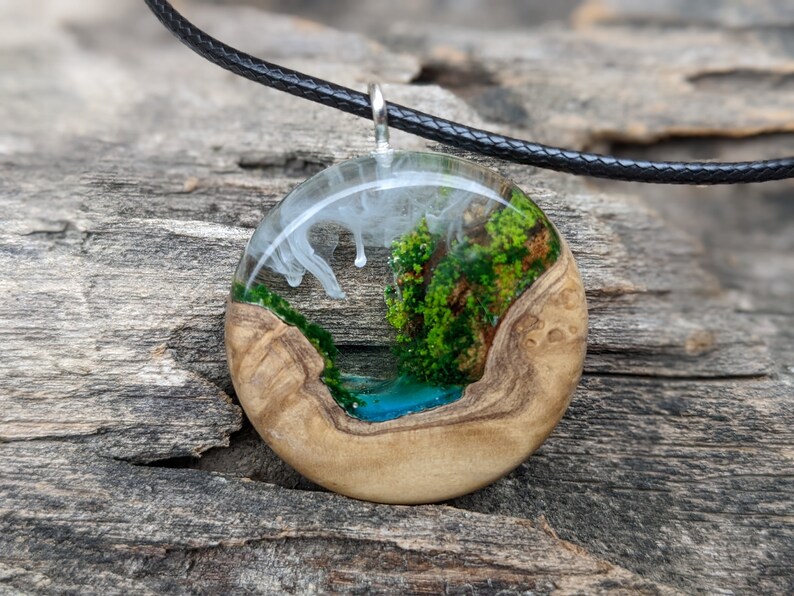 Diorama Necklace Epoxy Resin Pendant Forest Pendant River Etsy