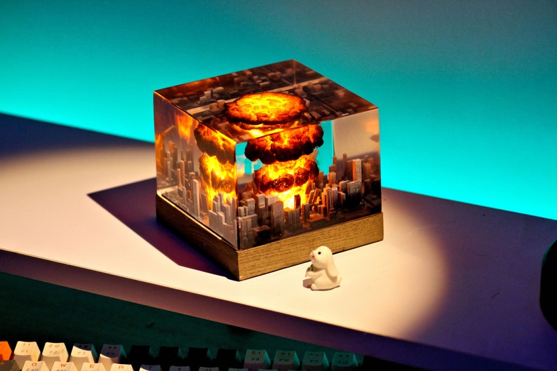 Atomic Bomb Resin Lamp, Nuke Fallout Light, Storm Cloud Diorama, Gift