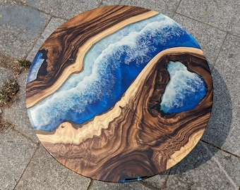 Personalisierter Ocean Resin Epoxy Tisch, Benutzerdefinierte Live Edge Ocean Tisch, Esszimmertisch, Harz Strandtisch, Epoxidharz Tisch, Einzigartiger Tisch