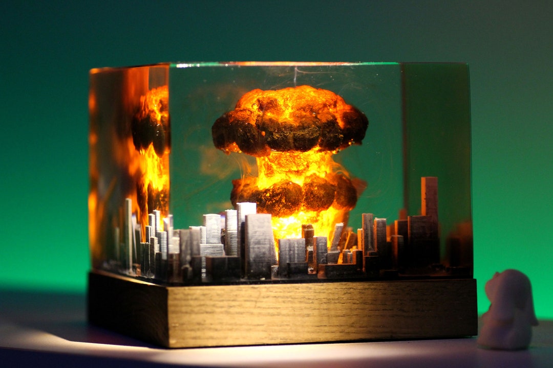 Atomic Bomb Resin Lamp, Nuke Fallout Light, Storm Cloud Diorama, Gift