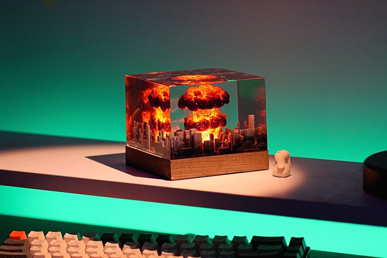 Atomic Bomb Resin Lamp, Nuke Fallout Light, Storm Cloud Diorama, Gift