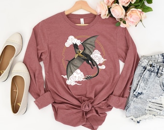 All Saddled up! Unisex Long Sleeve Tee | Tairn and Andarna | Fourth Wing Shirt | Fourth Wing Licensed Merch | Bookish Merchandise |