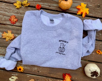 Embroidered Spooky Season Pumpkin Cat Sweatshirt | Spooky Season Sweater | Halloween Sweater | Cat Sweater | Fall Sweatshirt | Sweatshirt |