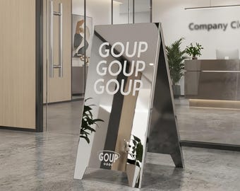Custom Outdoor Metal Foldable A-Frame Sign, Double-Sided Printed Mirror Sidewalk Sign, Personalized Business Shop Display Board