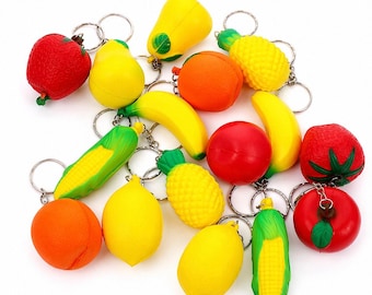 Banana Keychain Charm, Realistic Squeezable Fruit Keychain, Cute Stress Relief Toy for Kids, Funny Bag Charm, Soft Novelty Gift