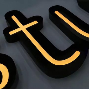 Placas de letras de canal de metal 3D personalizadas, decoração de néon empresarial, letras iluminadas para exterior, placas de LED para decoração de parede