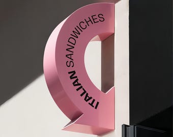 Non-luminous Wall Mounted Storefront Business Sign 40cm high, Outdoor Waterproof, Metal Arrow Directional Sign