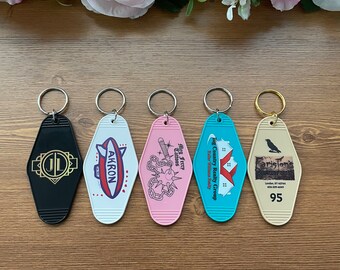 100 Pcs Custom Vintage Hotel Motel Key Chains, Personalized Luggage Tag, Print Logo Keychains