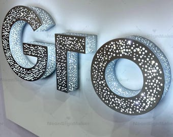 Custom Shiny Glow Metal Letter Shop Sign, Starry LED Hollowout Illuminated Letters for Outdoor Signage