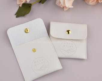 Custom PU Leather Jewelry Pouch 8*8cm, Personalized Gift for Bridesmaids, Weddings, Embossed Logo Print Faux Leather Jewelry Bags