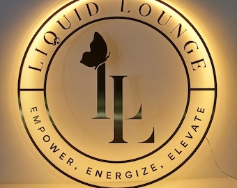 Custom Acrylic Backlit Signs - Clear/Forested/Black Board Gold Logo Acrylic Sign For Business, Wall Shop Signage