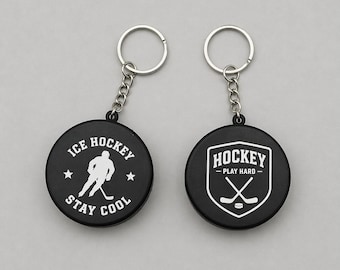 Custom Ice Hockey Keychain, PU Foam Hockey Puck Key Ring, Sports Team Gift, Personalized Bag Charm, Hockey Fan Promotional Gift