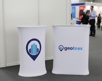 Custom Lift Pop-up Trade Show Table Display, Stand Folding Oval Bar Promotion Counter, Perfect for Exhibitions and Events