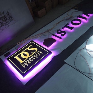 Letrero retroiluminado de metal 3D, letrero con logotipo personalizado para oficina, salón de belleza, salón de belleza, letrero con logotipo de metal cepillado, letrero luminoso con letras.