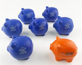 Individuell gestaltbarer Stressball in Schweinchenform, personalisiertes Schaumstoff-Quetschspielzeug mit Logo für Werbegeschenke