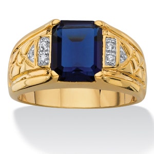Men&#39;s Art Deco Sapphire Ring: Emerald Cut, Moissanite Accent