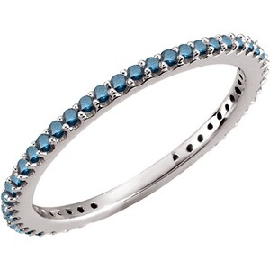 Banda de boda de oro sólido de zafiro azul para mujeres, anillo de compromiso de zafiro redondo Full Eternity, banda de promesa de plata esterlina para mujeres