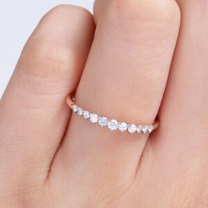 Banda de bodas moissanita para mujeres, banda de compromiso de mujeres de oro sólido, anillo de aniversario de la mitad de la eternidad 925, anillo de promesa hecho a mano para ella