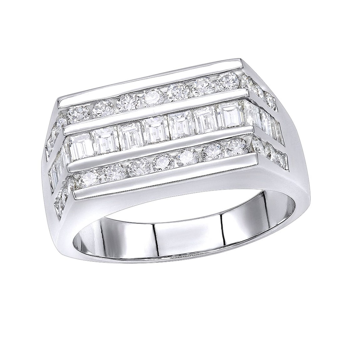 Natural Moissanite Men's Ring, Mens Three Layer Multi Stone Unique ...