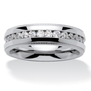 Mens Lab Diamond Ring, Men&#39;s Full Eternity Wedding Band, Male Art Deco 925 Sterling Silver Ring, Men&#39;s Promise Hand Made Band, Men Gift Ring