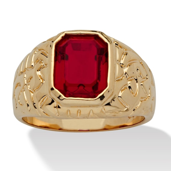 Gem And Harmony Mens 3.75 Carat (ctw) Lab Created Emerald-Cut Ruby Ring in  14K Yellow Gold with Diamonds|Amazon.com