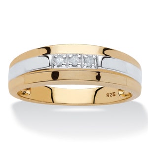 Three Stone Mens Wedding Band, Art-Deco Men Engagement Ring With 3 Excellent Round Cut Moissanites, 3 Stone Multi Color men Anniversary Ring