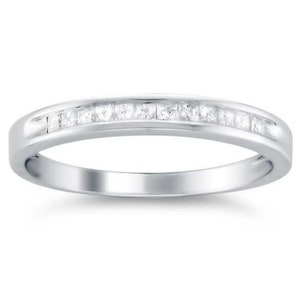 0.72 CT Multi Stone Wedding Band, Princess Cut Moissanite Half Eternity Engagement Ring, Solid Gold Women&#39;s Promise Band, Mother&#39;s Day Gift