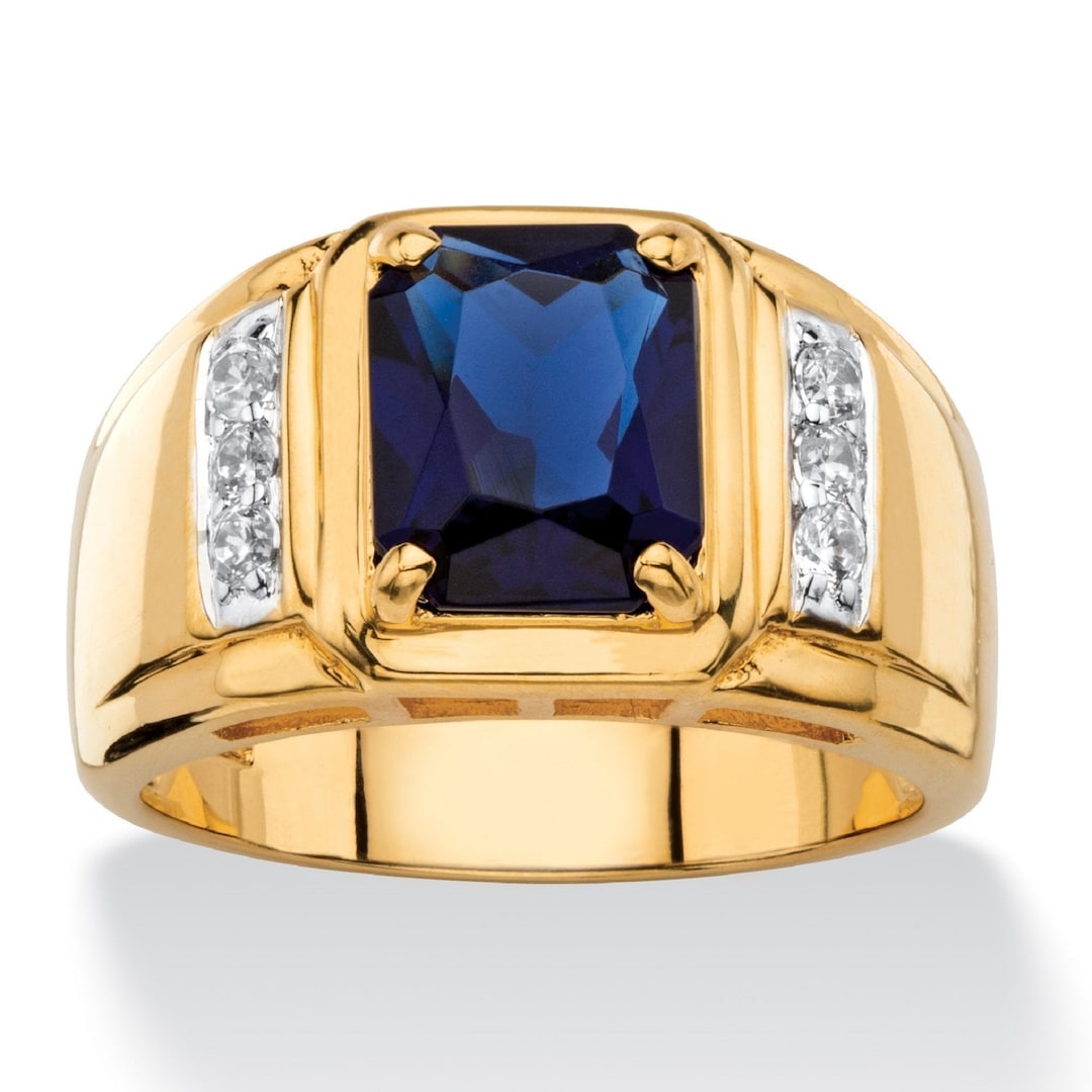 Men's Sapphire Ring, 2.5 Carat Emerald Cut Sapphire Wedding Ring