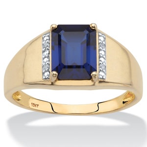 Men&#39;s Sapphire Ring, Mens Hand Made Vintage Wedding Ring, Accent Moissanite Male Engagement Ring, Men&#39;s Art Deco Silver & Gold Promise Ring