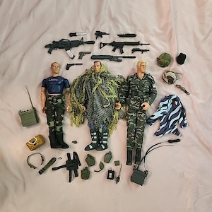 Three Vintage Hasbro GI Joe Action Figures with Accessories 1996
