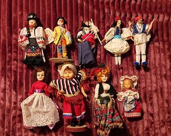 Collezione di bambole souvenir d'epoca, set da 9
