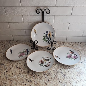 Vintage handbeschilderde vogelborden van fijn porselein JWK