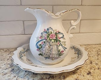 Brocca e ciotola vintage Lefton per l'anniversario.