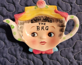 Vintage Lefton Miss Dainty Tea Bag Holder HTF