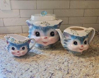 Vintage Collectible Miss Priss Cookie Jar, Tea Pot and Creamer