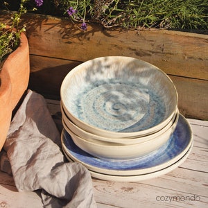 Pastateller-Set aus Keramik mit handgemaltem Spiraldekor in blau 24cm I Set für 2 Personen Bild 9