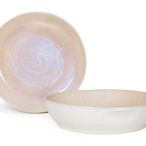 Pasta plate set made of ceramic with hand-painted spiral decoration in rosé 24 cm I Set for 2 people image 2