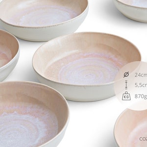 Pastateller-Set aus Keramik mit handgemaltem Spiraldekor in rosé 24cm I Set für 2 Personen Bild 6