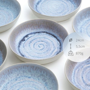Pastateller-Set aus Keramik mit handgemaltem Spiraldekor in blau 24cm I Set für 2 Personen Bild 6