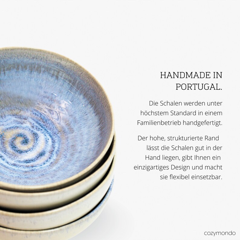 Bowlschalen aus Keramik 17cm in hellblau mit handgemaltem Spiraldekor 2 Schalen Bild 5