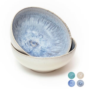 Bowlschalen aus Keramik 17cm in hellblau mit handgemaltem Spiraldekor 2 Schalen Bild 3