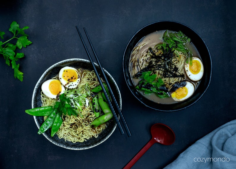 Ramen Bowls aus Keramik in schwarz/weiß 1000ml 2 Schalen 画像 8